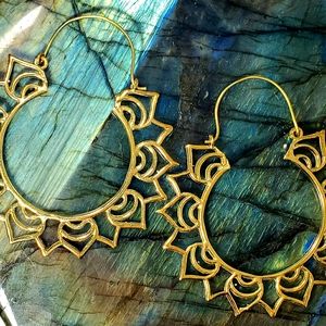 Tribal Boho Brass/Gold Lotus Earrings